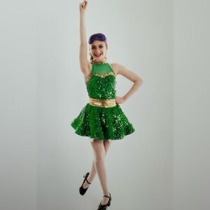 WEISSMAN Size Large Child Green & Gold Sequinned Dance Dress